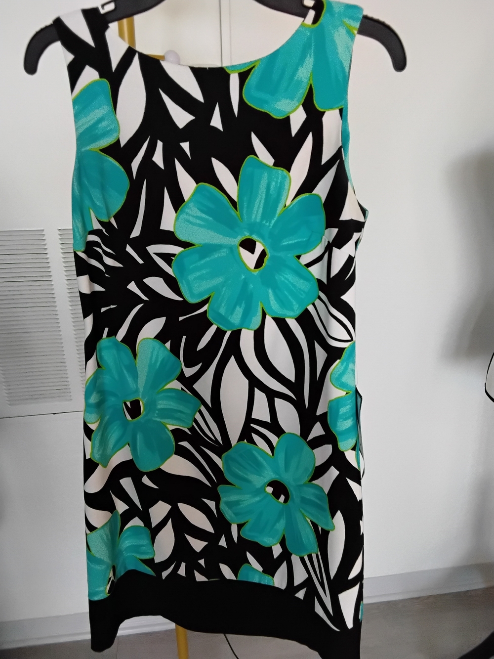 AB Studio Black & Teal Floral Midi Dress